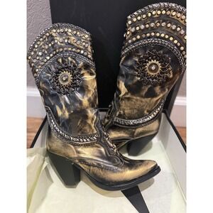 El Vaquero NIKITA Brush Oro Gold Metallic Ankle Boots 36 Italy Retail $1200